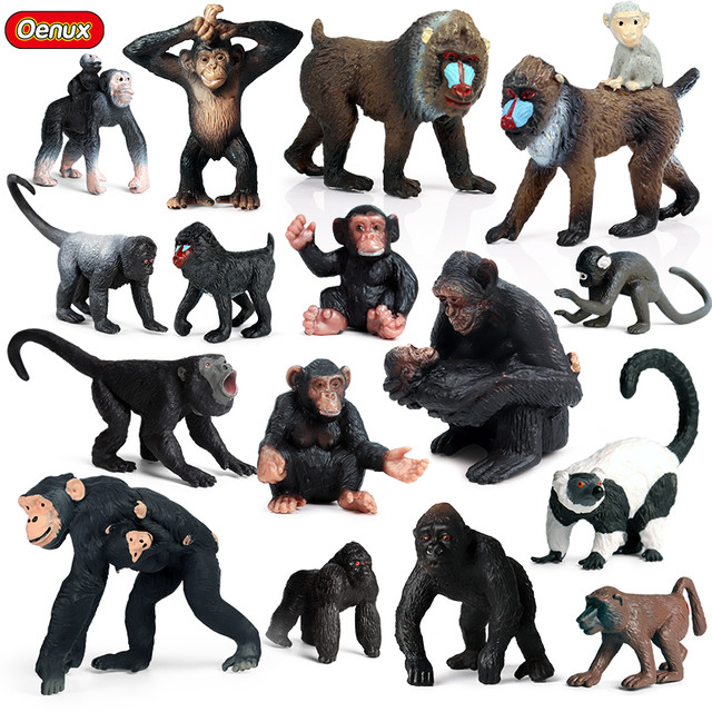 Oenux original selvagem animal figuras de ação macaco chimpanzé orangotango  dourado gibão modelo pvc miniatura crianças